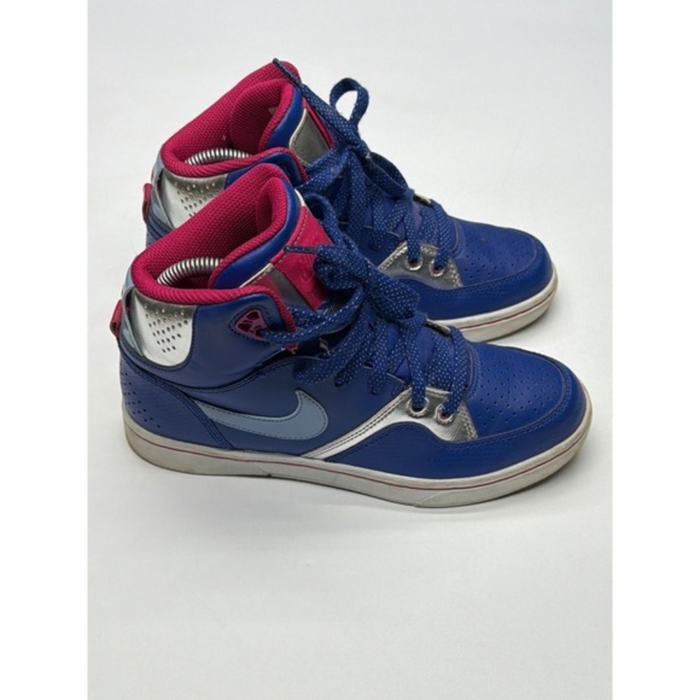 Nike High Top Sneakers Blue Pink Silver Kids Youth Size 6Y Athletic Shoes 555275